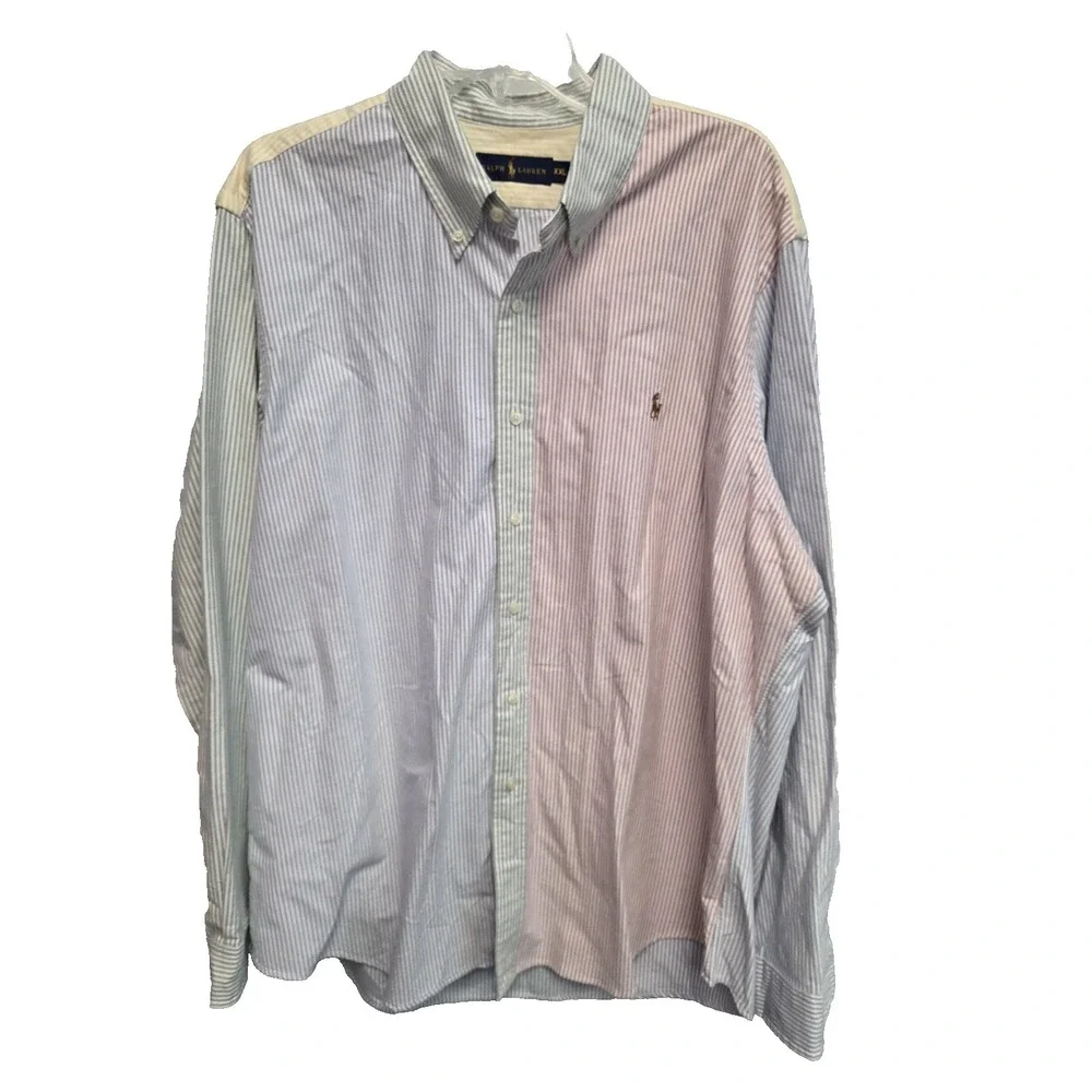 Polo‎ Ralph Lauren Oxford Shirt Mens XXL Striped Colorblock Pastel Flesh Pony